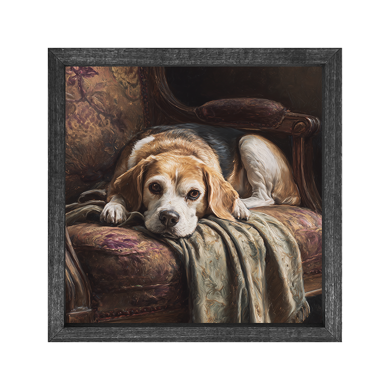 Armchair with Beagle Dog - Square Frame