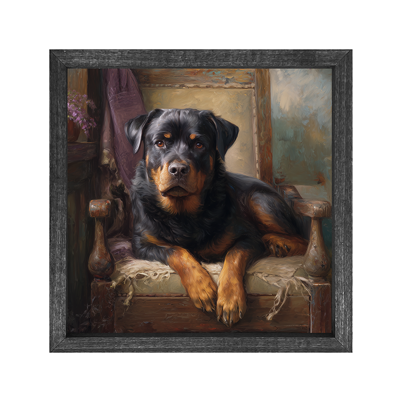 Armchair with Rottweiler Dog - Square Frame