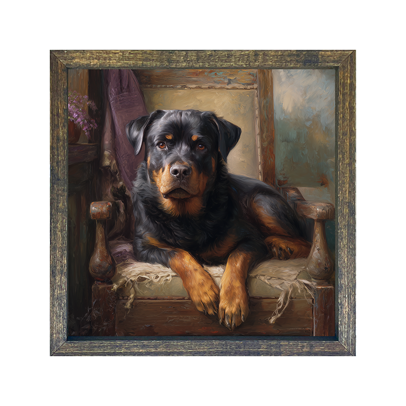 Armchair with Rottweiler Dog - Square Frame
