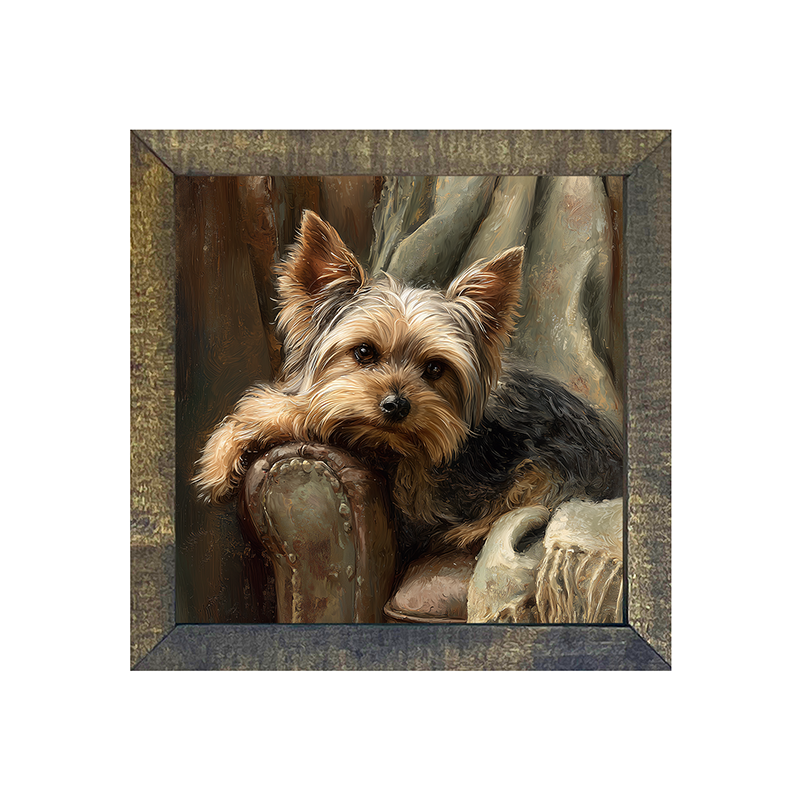 Armchair with Yorkshire Terrier Dog - Square Frame