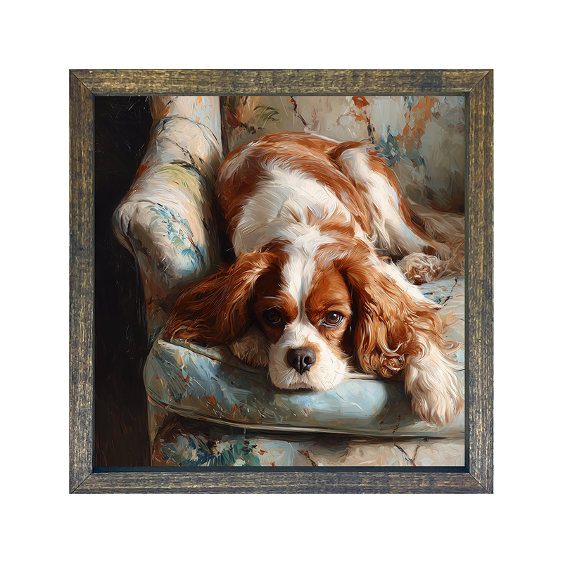 Armchair with Cavalier King Charles Spaniel - Square Frame