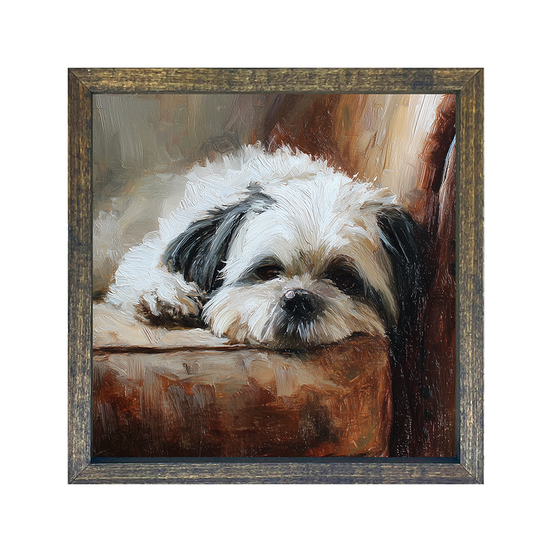 Armchair with Shih Tzu Dog - Square Frame