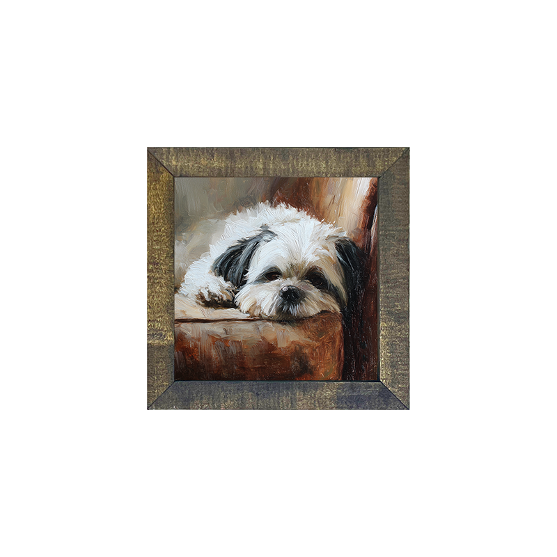Armchair with Shih Tzu Dog - Square Frame