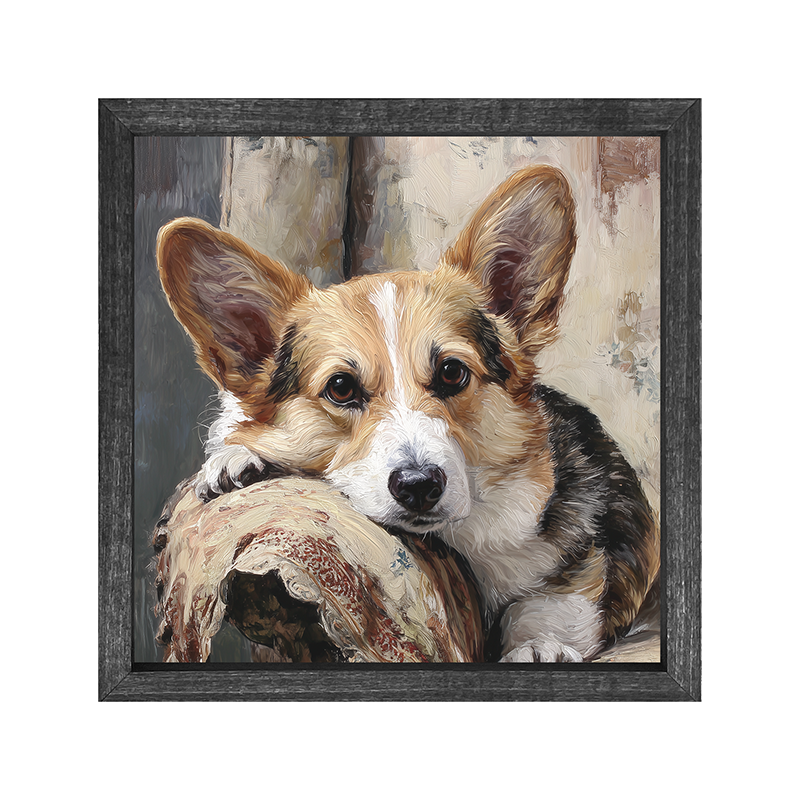 Armchair with Welsh Corgi Dog - Square Frame