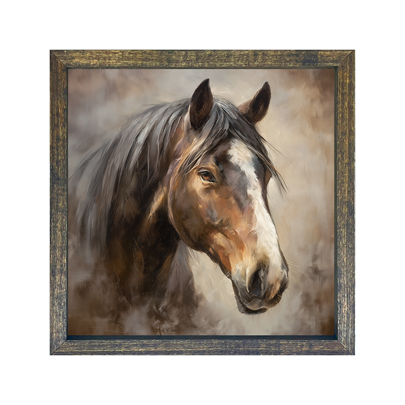 Farm Life Portrait - Brown Horse - Square Frame