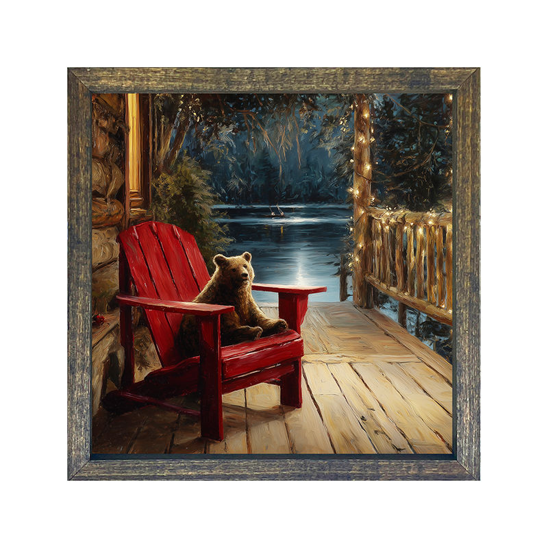 Adirondack Bear Cub enjoying the Moonlight - Square Frame