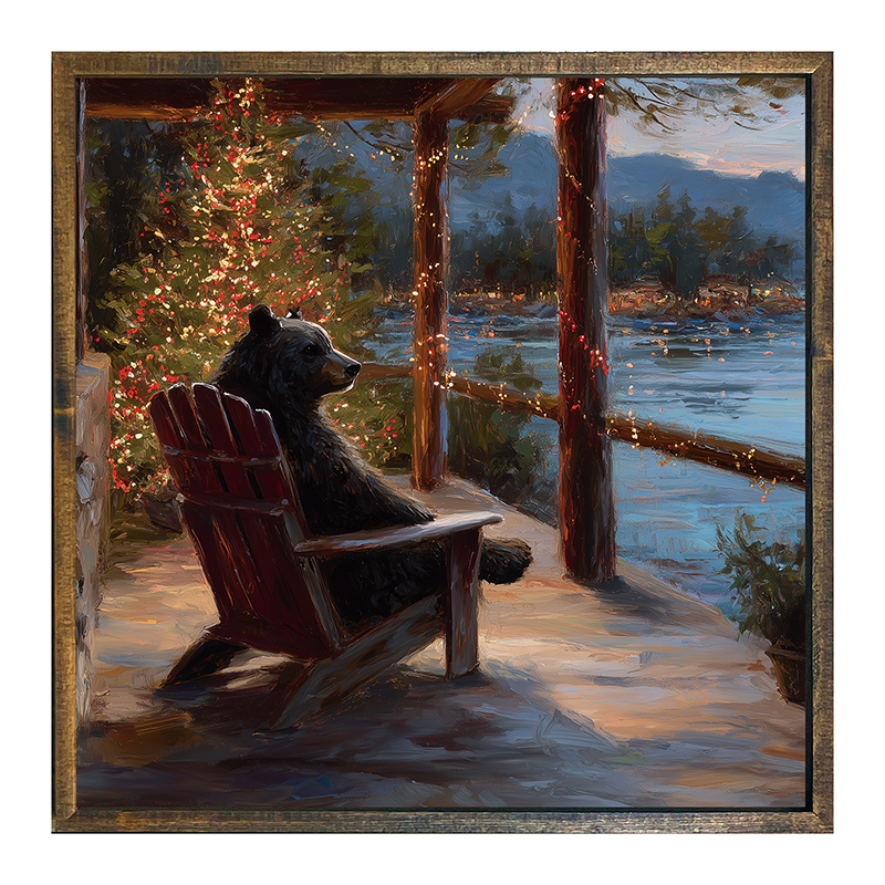 Adirondack Bear at Christmas Time - Square Frame