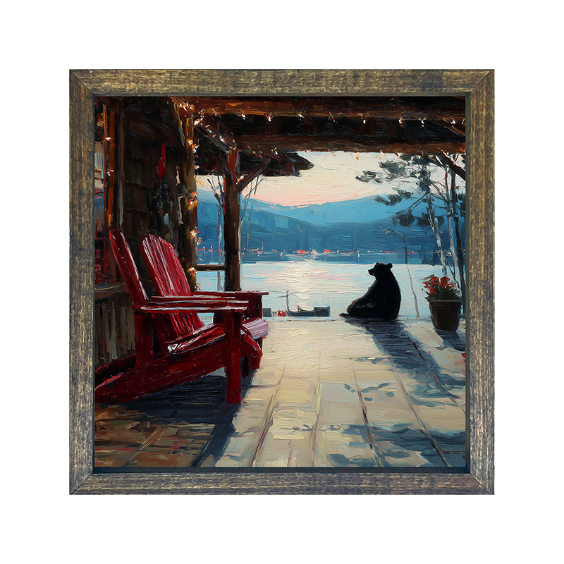 Adirondack Bear enjoying the Sunset - Square Frame