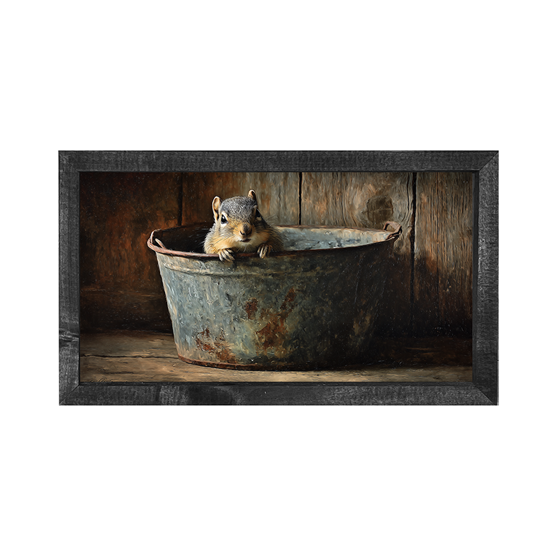 Metal Bucket with Squirrel - Horizontal Frame