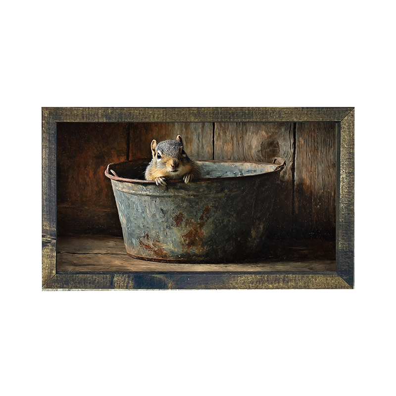 Metal Bucket with Squirrel - Horizontal Frame