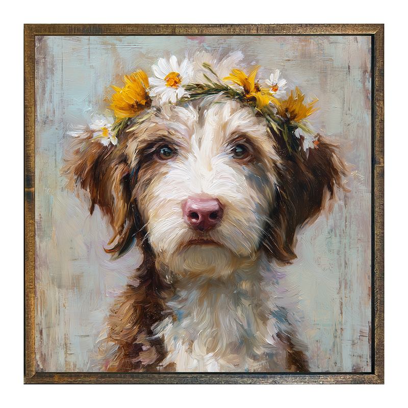 Spring Season Brown and White Labradoodle - Square Frame