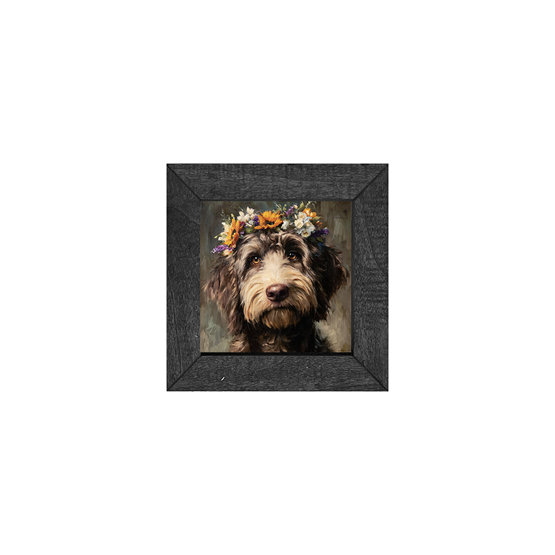Spring Season Black Labradoodle - Square Frame