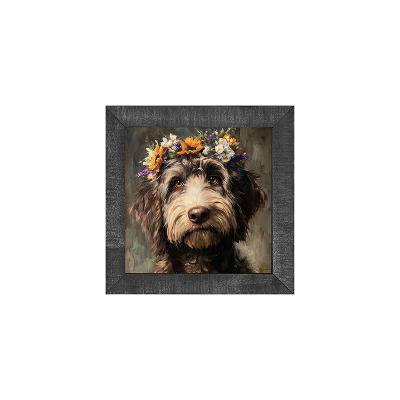 Spring Season Black Labradoodle - Square Frame