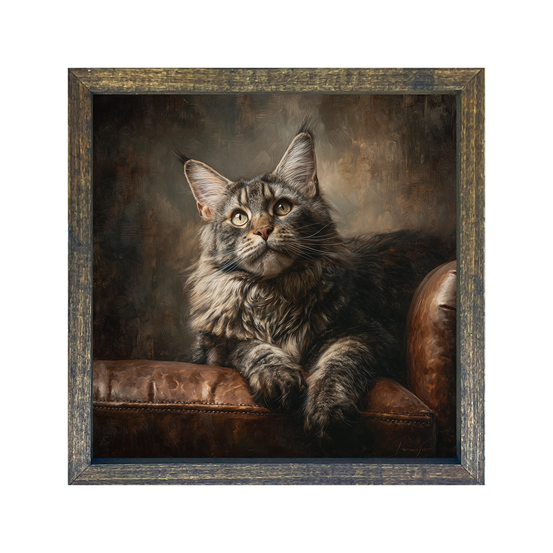 Armchair with Maine Coon Cat - Square Frame