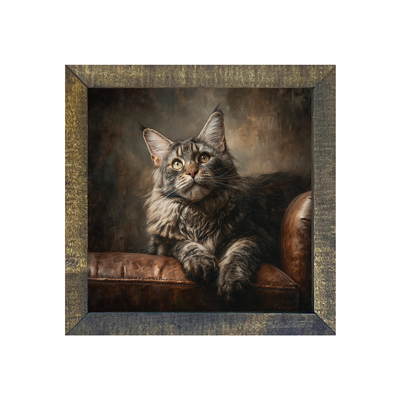 Armchair with Maine Coon Cat - Square Frame