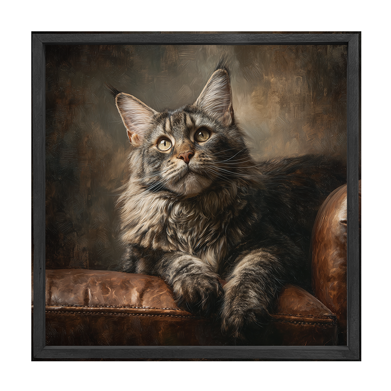 Armchair with Maine Coon Cat - Square Frame