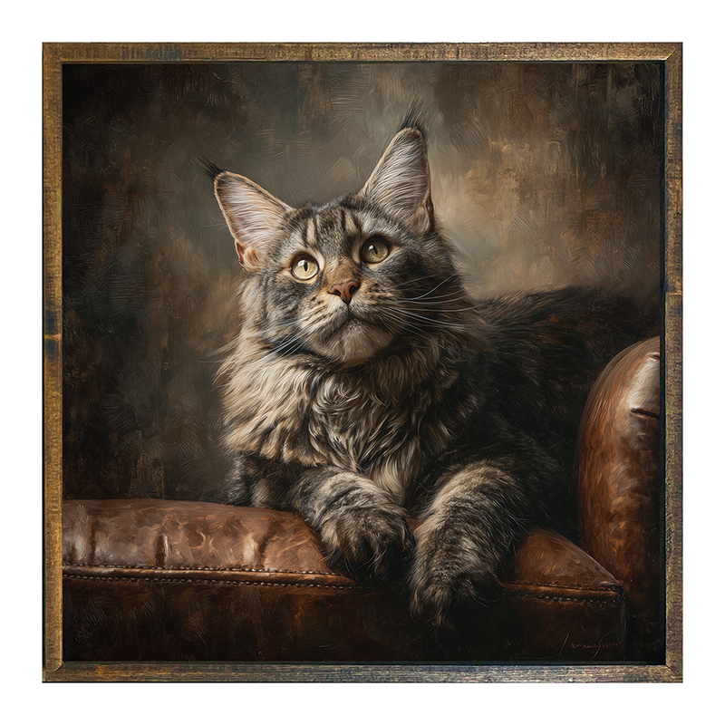 Armchair with Maine Coon Cat - Square Frame