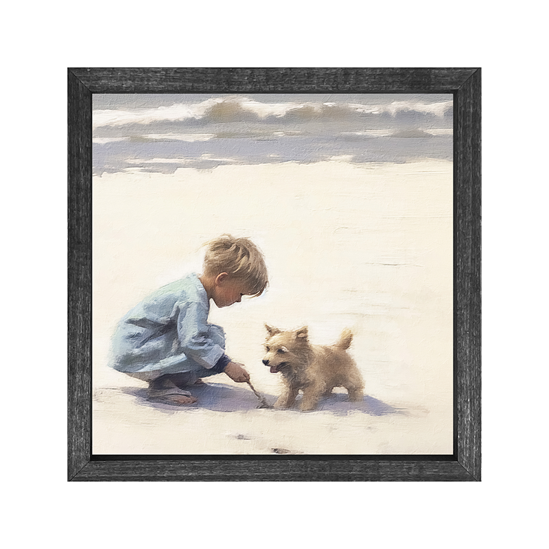 Boy with dog on beach