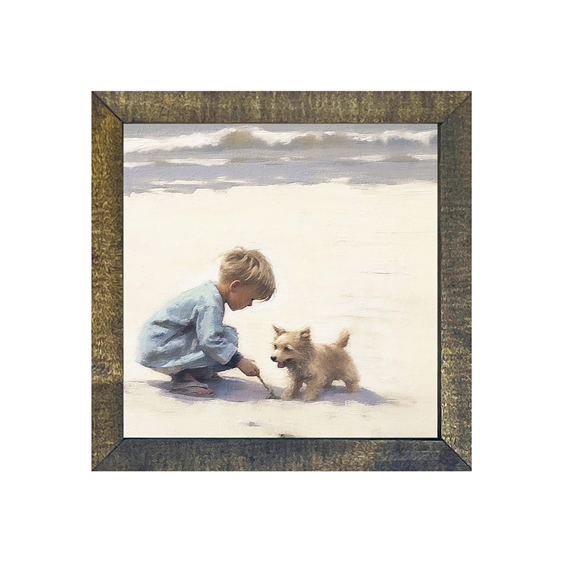 Boy with dog on beach