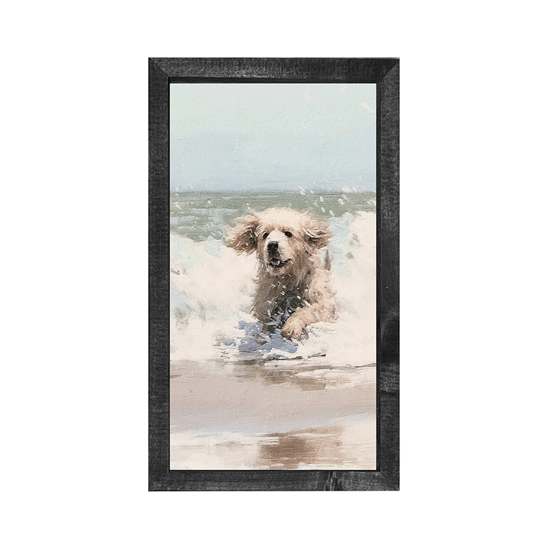 Dog running in water-Vertical