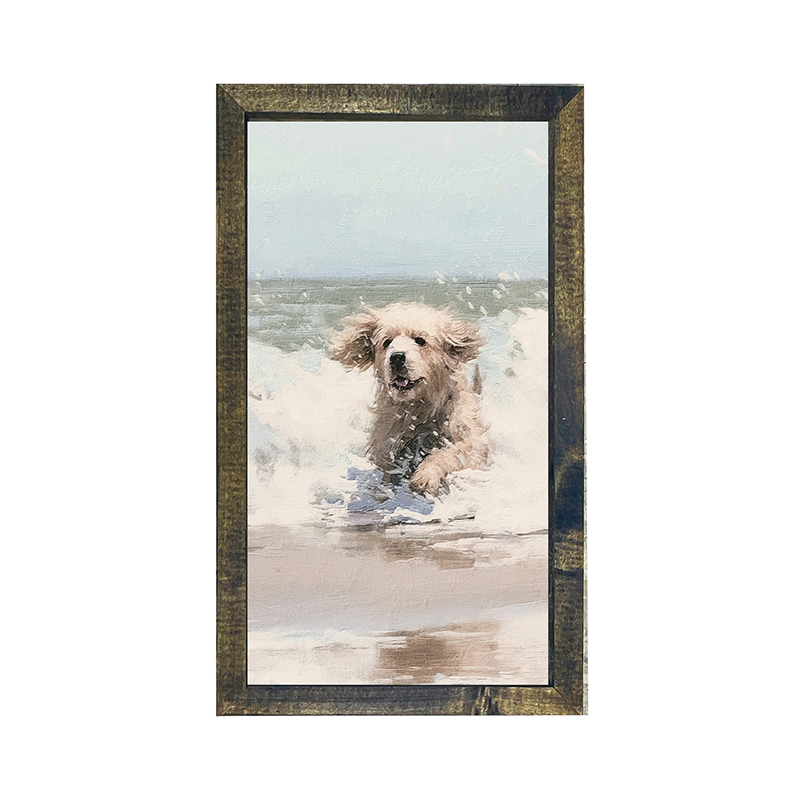 Dog running in water-Vertical