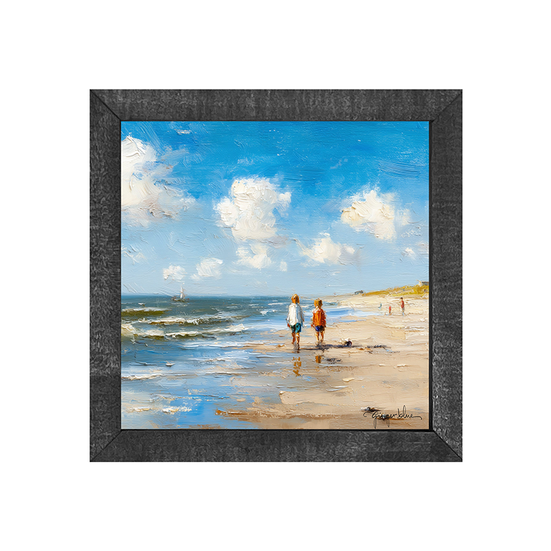Children walking along the shore