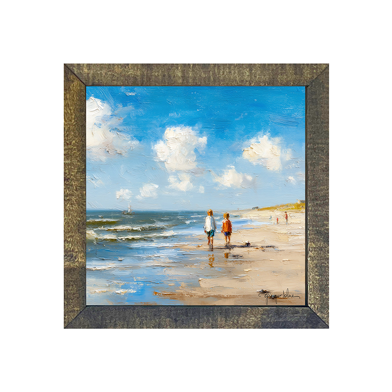 Children walking along the shore