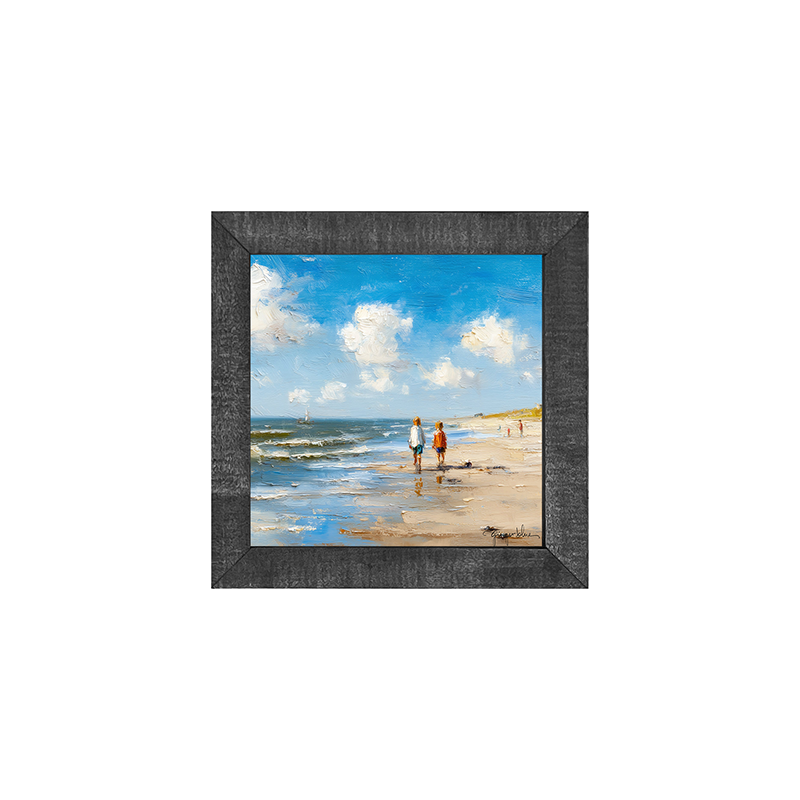 Children walking along the shore