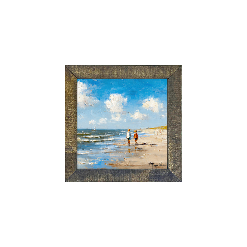 Children walking along the shore