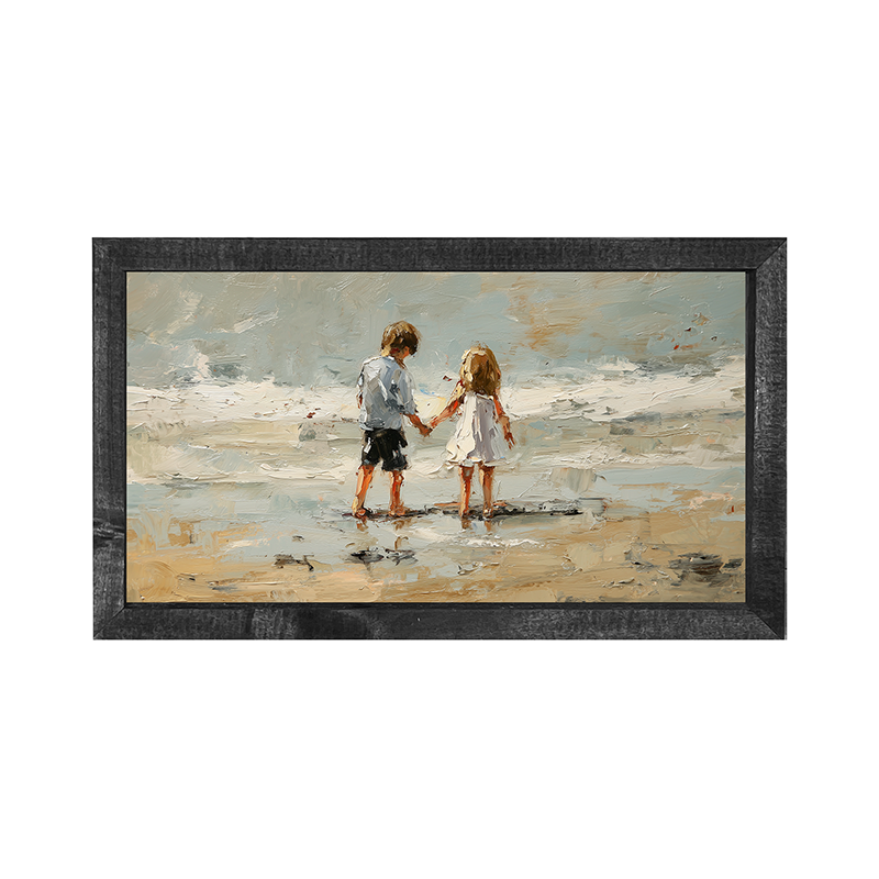 Children walking along Beach - Horizontal Frame