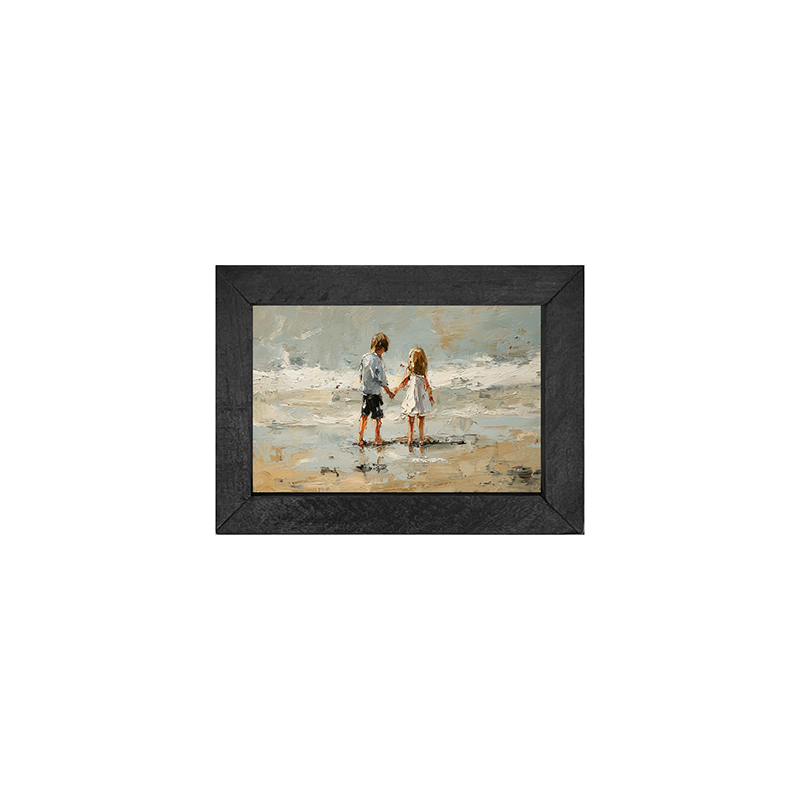 Children walking along Beach - Horizontal Frame
