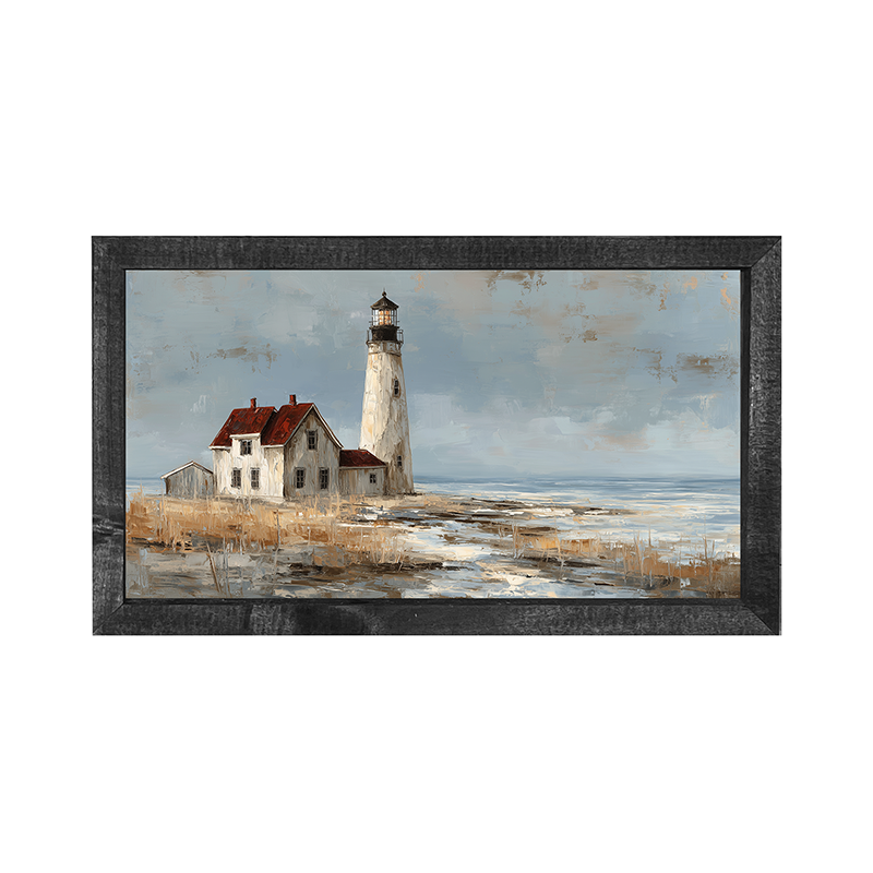 Coastal Island - Lighthouse with Red Roof - Horizontal Frame