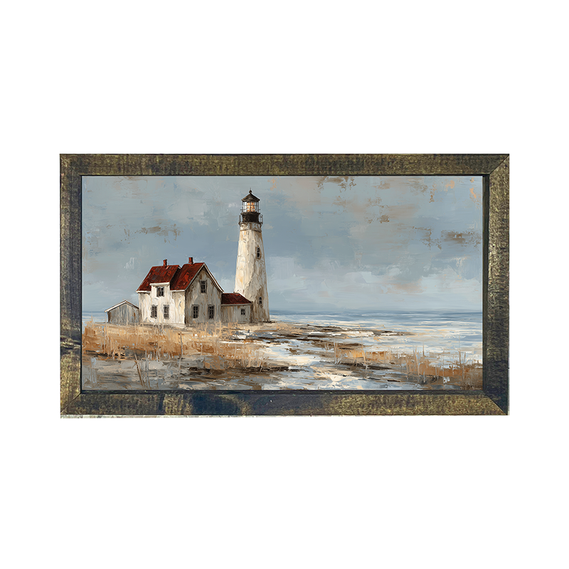 Coastal Island - Lighthouse with Red Roof - Horizontal Frame