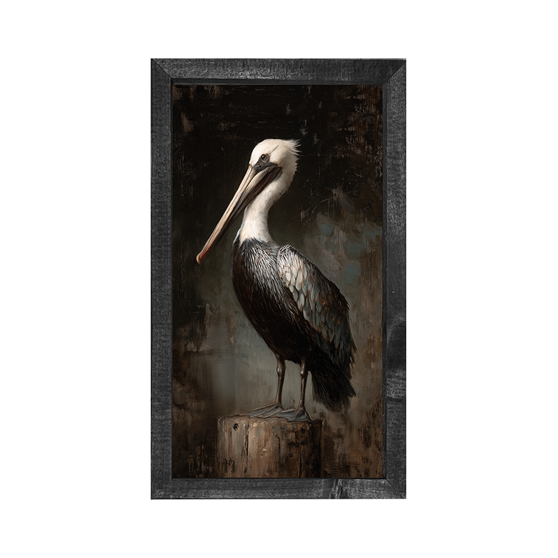 Beach Bird - Black and White Pelican - Vertical Frame