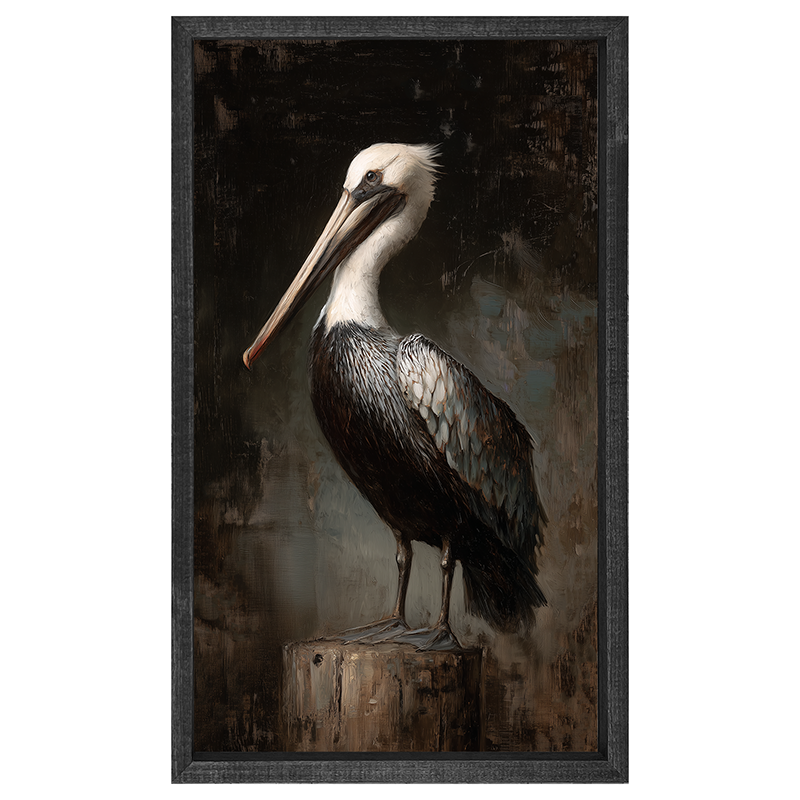 Beach Bird - Black and White Pelican - Vertical Frame
