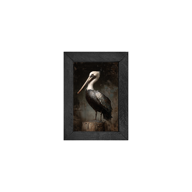 Beach Bird - Black and White Pelican - Vertical Frame