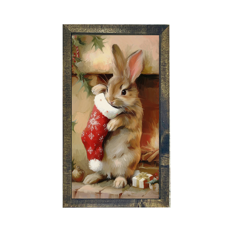 Bunny with Stocking-Vertical Frame