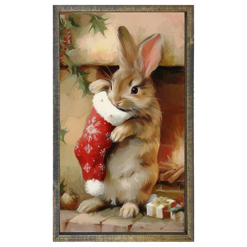 Bunny with Stocking-Vertical Frame