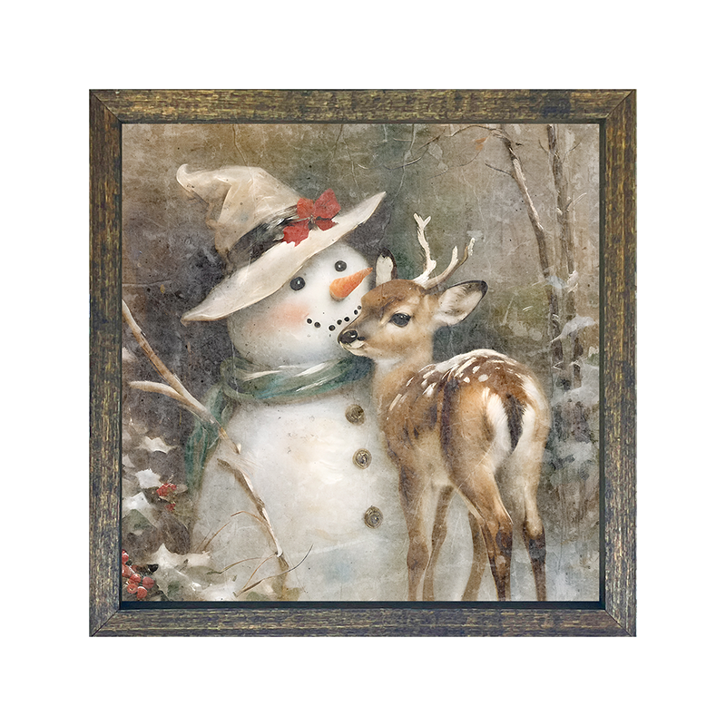 Snowman with deer