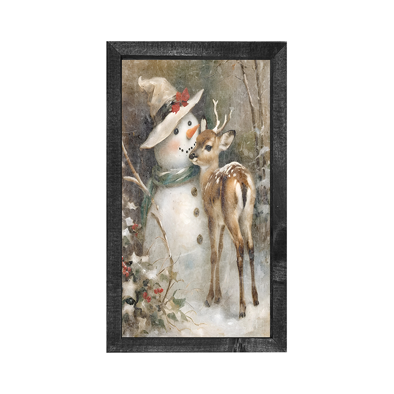 Snowman with deer - Vertical Frame