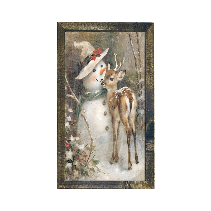 Snowman with deer - Vertical Frame