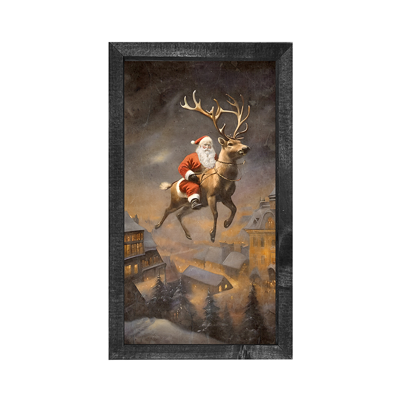 Santa on a Reindeer - Vertical Frame