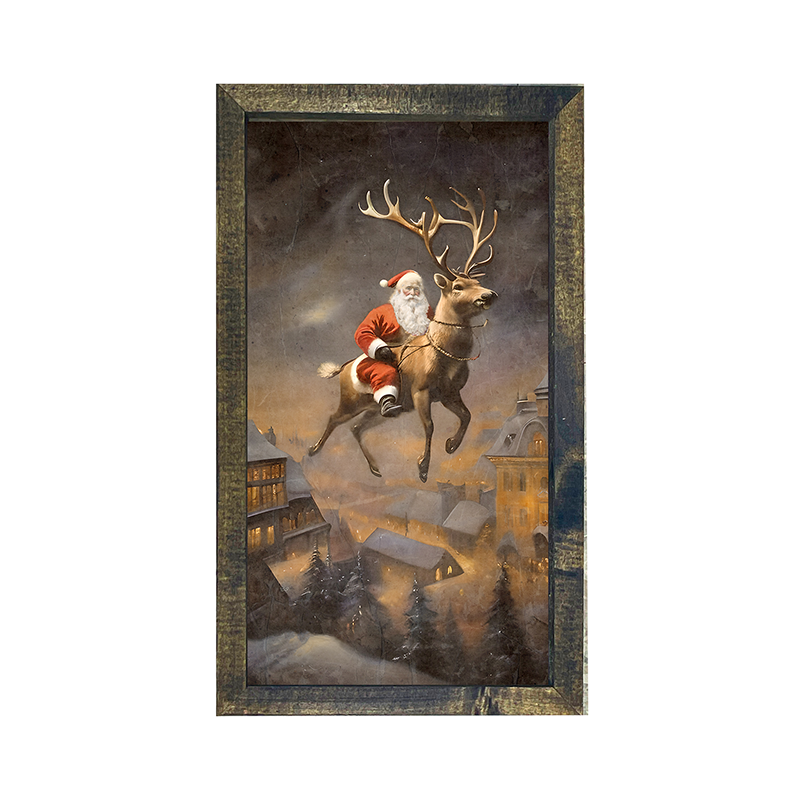 Santa on a Reindeer - Vertical Frame