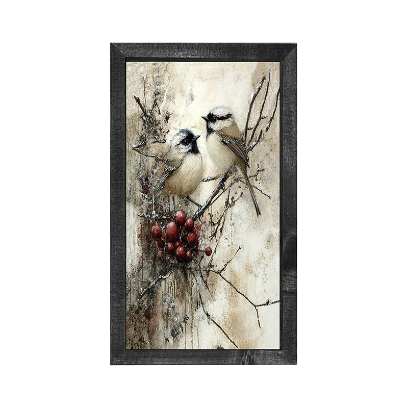 Two Birds with Berries - Vertical Frame