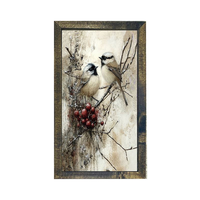 Two Birds with Berries - Vertical Frame