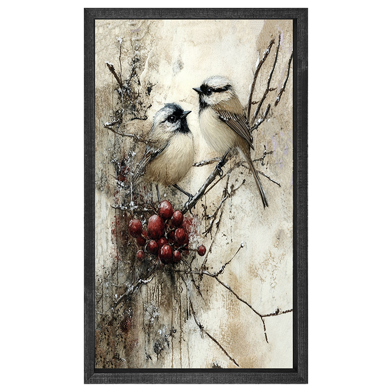 Two Birds with Berries - Vertical Frame
