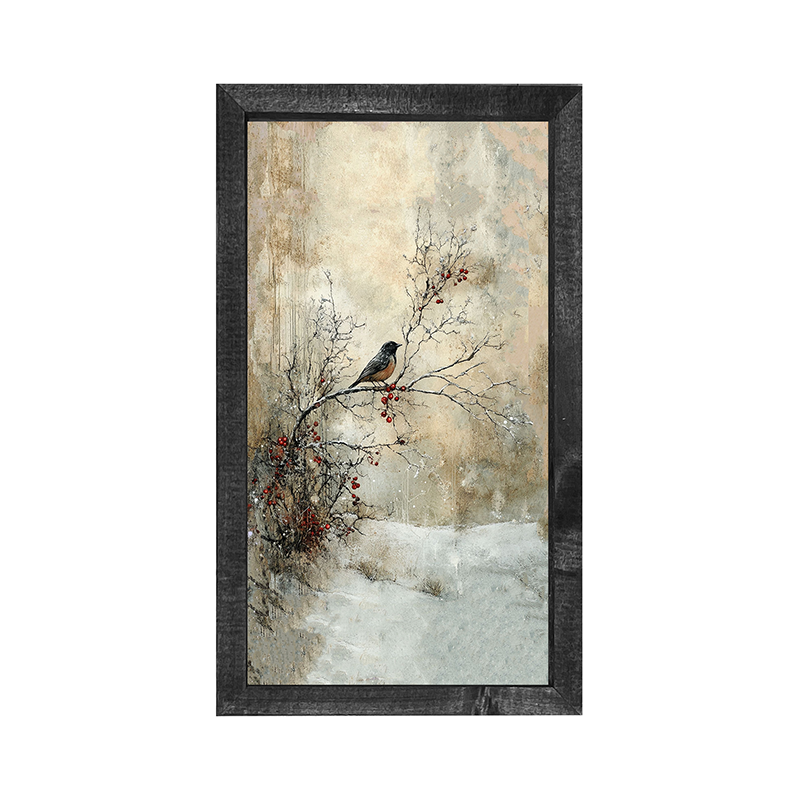 Bird on Berry Branch - Vertical Frame