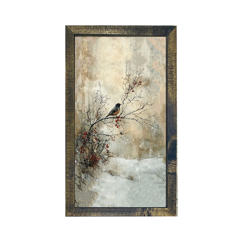 Bird on Berry Branch - Vertical Frame