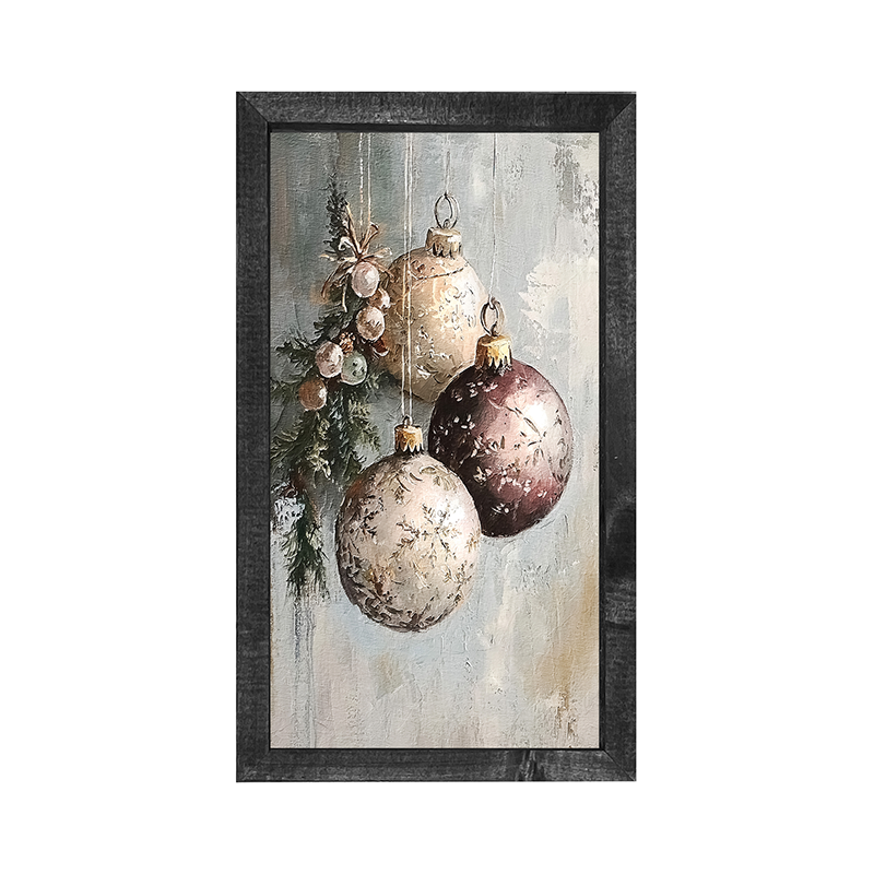 Pine Sprig with Ornaments - Vertical Frame