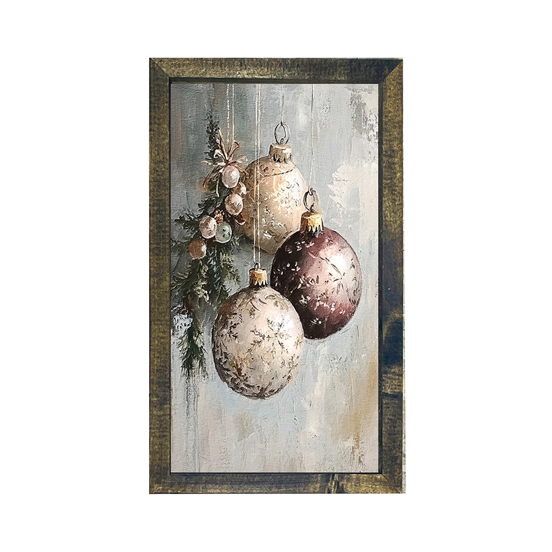 Pine Sprig with Ornaments - Vertical Frame